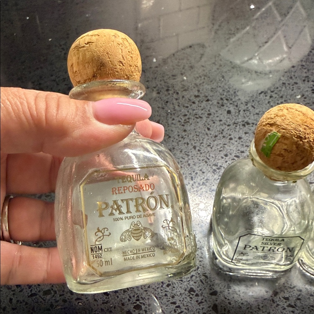 5 empty 50ml miniature bottles of Patrón Tequila